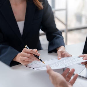 woman signing documents